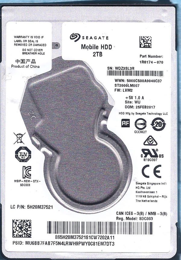 ST2000LM007 P/N: 1R8174-542 F/W: 1002 Wu Wdzq 2TB Seagate Portable HDD